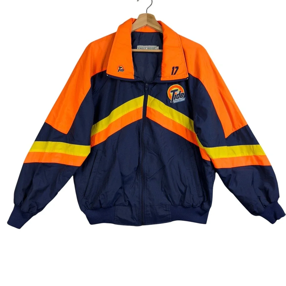 Eagle‎ Ridge Tide Racing Team Jacket Men's Size L Blue Orange Full Zip Mock neck